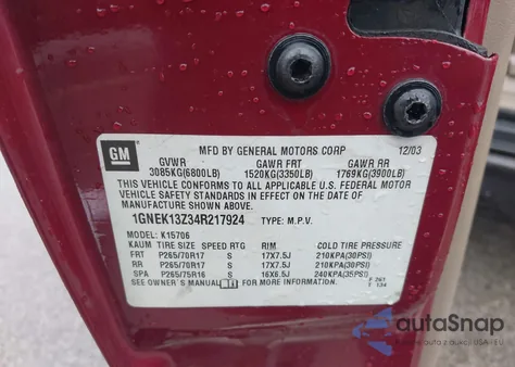 2004 Chevrolet Tahoe Z71 z USA, uszkodzony, nr VIN 1GNEK13Z34R217924